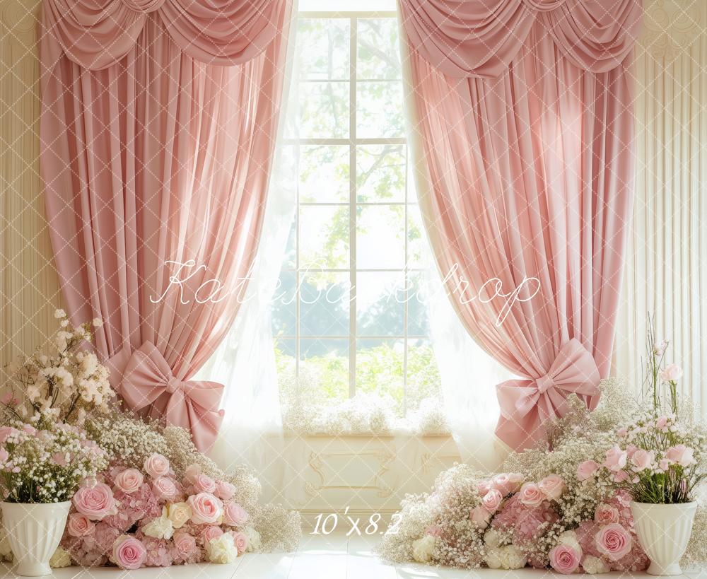 Kate Frühling Romantisch Rosa Floral Vorhang Fenster Hintergrund von Patty Roberts - Kate Backdrop.de