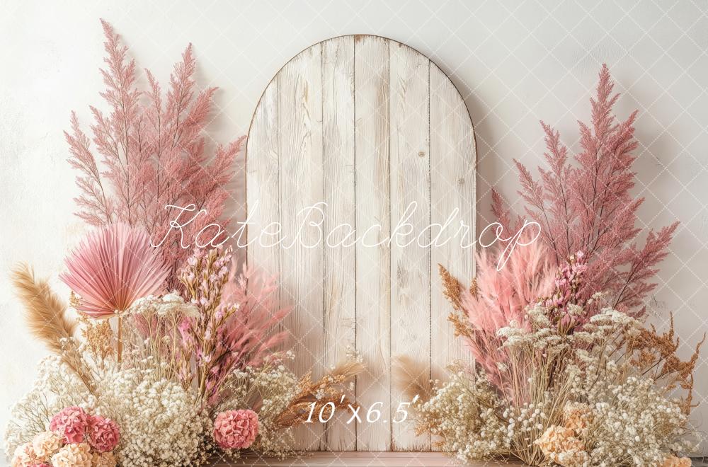 Kate Boho-Blumen Bogen Pastellrosa Hintergrund von Patty Roberts - Kate Backdrop.de