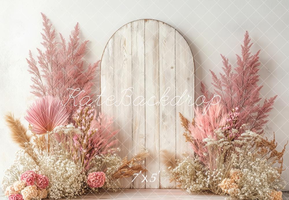 Kate Boho-Blumen Bogen Pastellrosa Hintergrund von Patty Roberts - Kate Backdrop.de