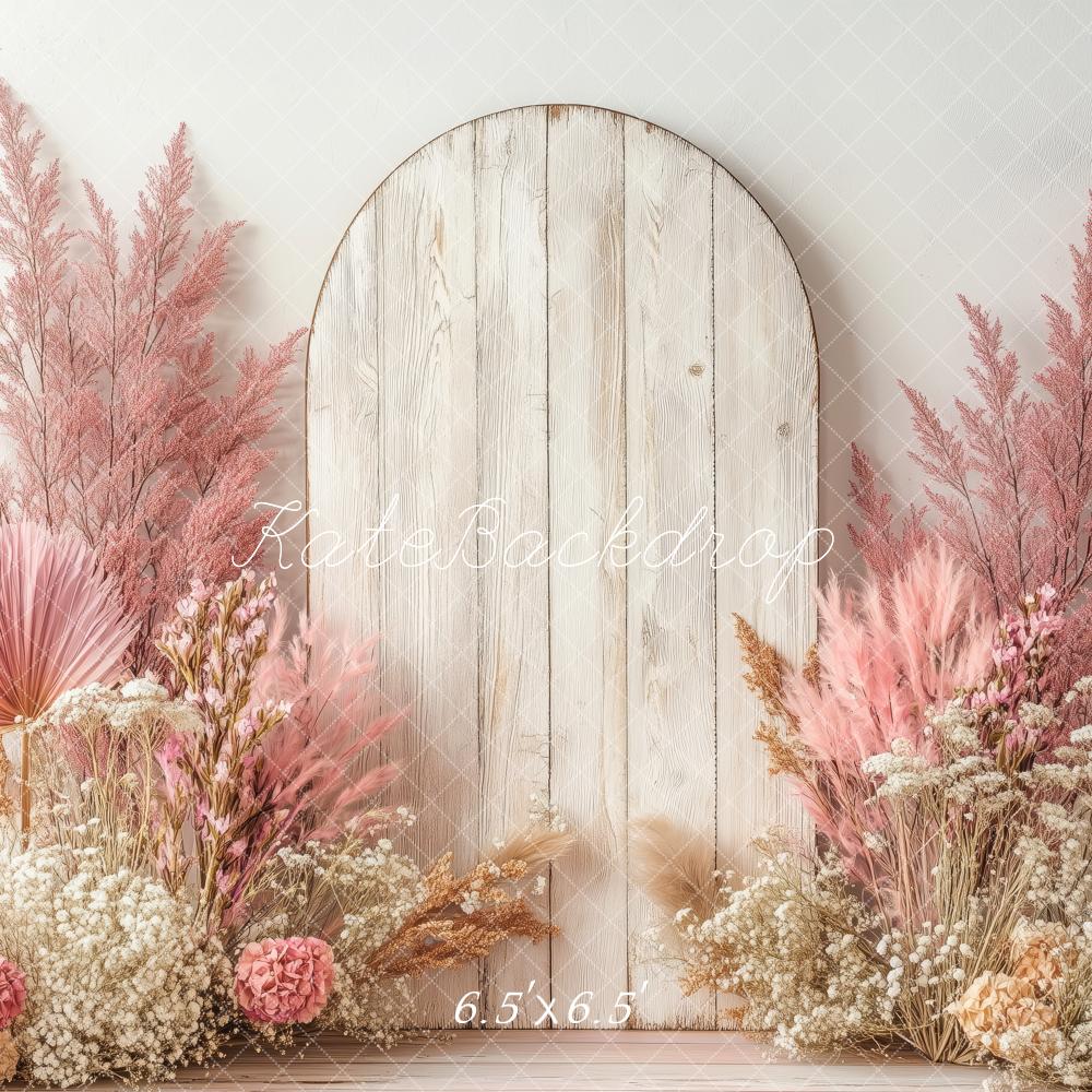 Kate Boho-Blumen Bogen Pastellrosa Hintergrund von Patty Roberts - Kate Backdrop.de