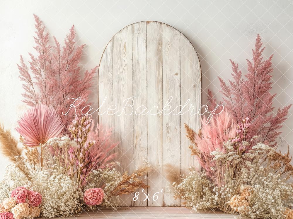 Kate Boho-Blumen Bogen Pastellrosa Hintergrund von Patty Roberts - Kate Backdrop.de