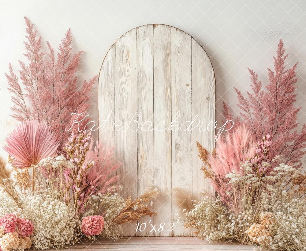 Kate Boho-Blumen Bogen Pastellrosa Hintergrund von Patty Roberts - Kate Backdrop.de