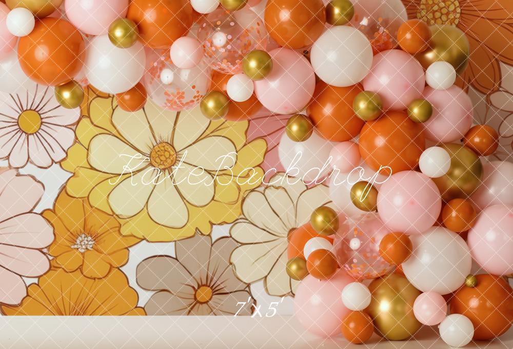 Kate Geburtstag Blumen Ballon Orangen Hintergrund von Mandy Ringe Fotografie - Kate Backdrop.de