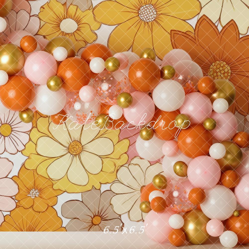 Kate Geburtstag Blumen Ballon Orangen Hintergrund von Mandy Ringe Fotografie - Kate Backdrop.de