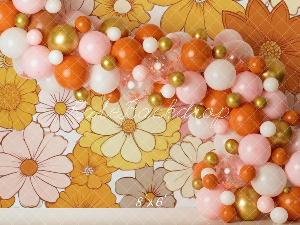 Kate Geburtstag Blumen Ballon Orangen Hintergrund von Mandy Ringe Fotografie - Kate Backdrop.de
