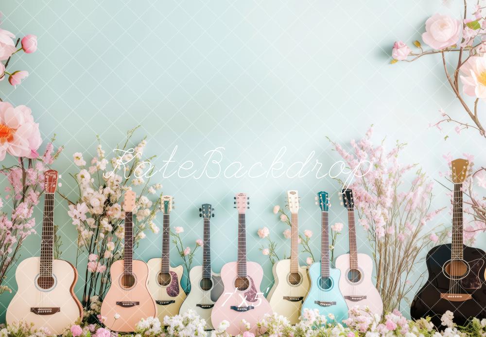 Kate Frühling Blumen Gitarre Hintergrund von Patty Roberts - Kate Backdrop.de