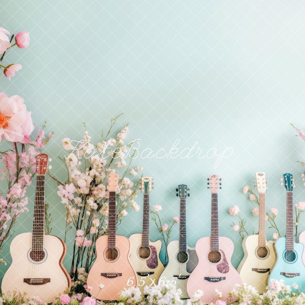 Kate Frühling Blumen Gitarre Hintergrund von Patty Roberts - Kate Backdrop.de