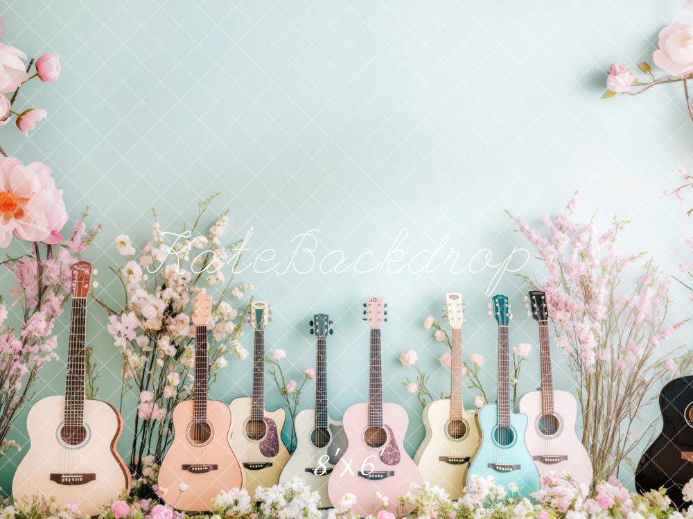Kate Frühling Blumen Gitarre Hintergrund von Patty Roberts - Kate Backdrop.de