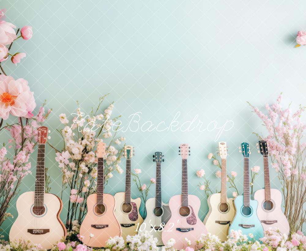 Kate Frühling Blumen Gitarre Hintergrund von Patty Roberts - Kate Backdrop.de