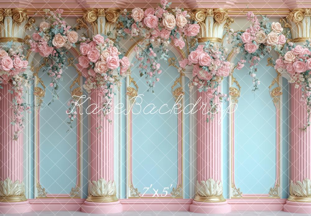 Kate Frühlings-Blumenbogen Rosa Königliche Säulen Hintergrund von Patty Roberts - Kate Backdrop.de