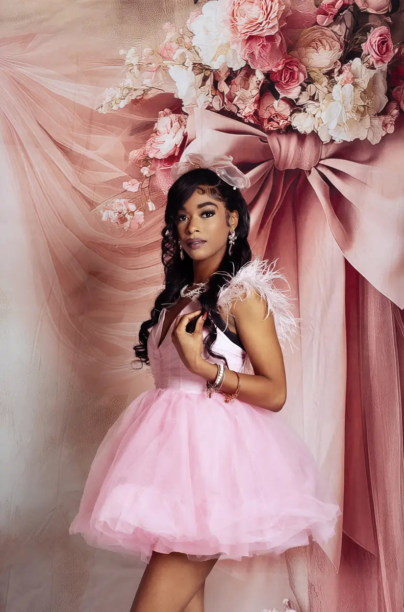Kate Blumen rosa Schleife Drapierungen Vintage Wand Hintergrund von Patty Roberts - Kate Backdrop.de