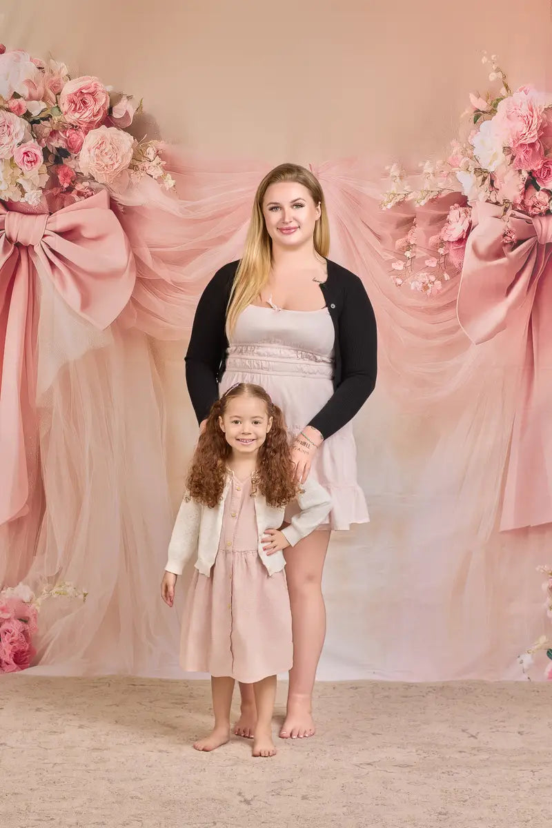 Kate Blumen rosa Schleife Drapierungen Vintage Wand Hintergrund von Patty Roberts - Kate Backdrop.de