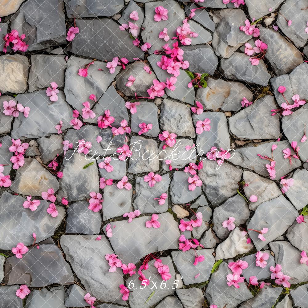 Kate Frühling Rosa Blütenblätter Pflasterstein Boden Hintergrund von Patty Roberts - Kate Backdrop.de