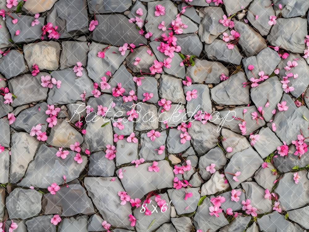Kate Frühling Rosa Blütenblätter Pflasterstein Boden Hintergrund von Patty Roberts - Kate Backdrop.de