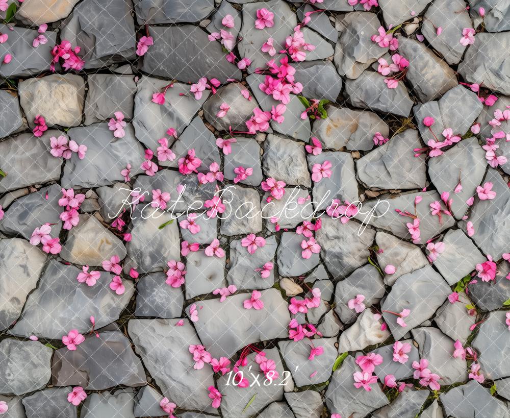 Kate Frühling Rosa Blütenblätter Pflasterstein Boden Hintergrund von Patty Roberts - Kate Backdrop.de