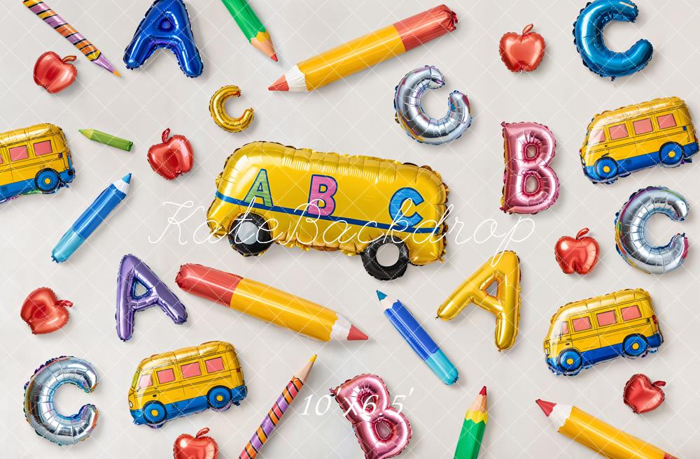Kate Zurück zu Schule Ballons Alphabet Bus Hintergrund entworfen von Emetselch - Kate Backdrop.de