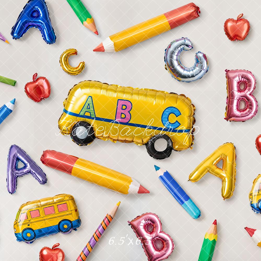 Kate Zurück zu Schule Ballons Alphabet Bus Hintergrund entworfen von Emetselch - Kate Backdrop.de