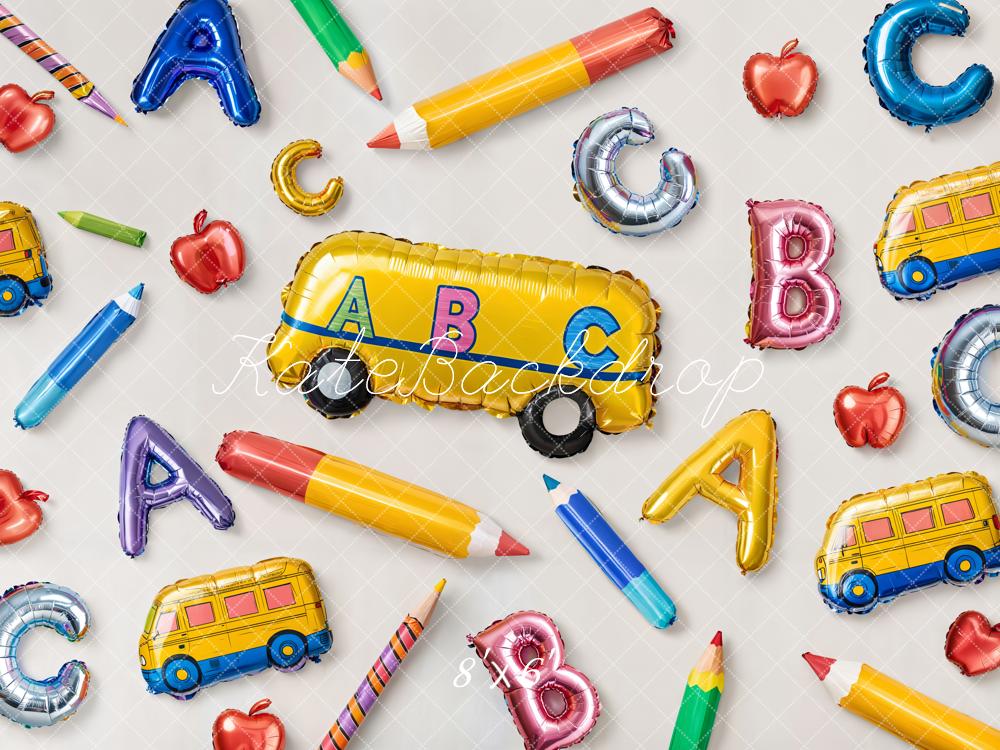 Kate Zurück zu Schule Ballons Alphabet Bus Hintergrund entworfen von Emetselch - Kate Backdrop.de