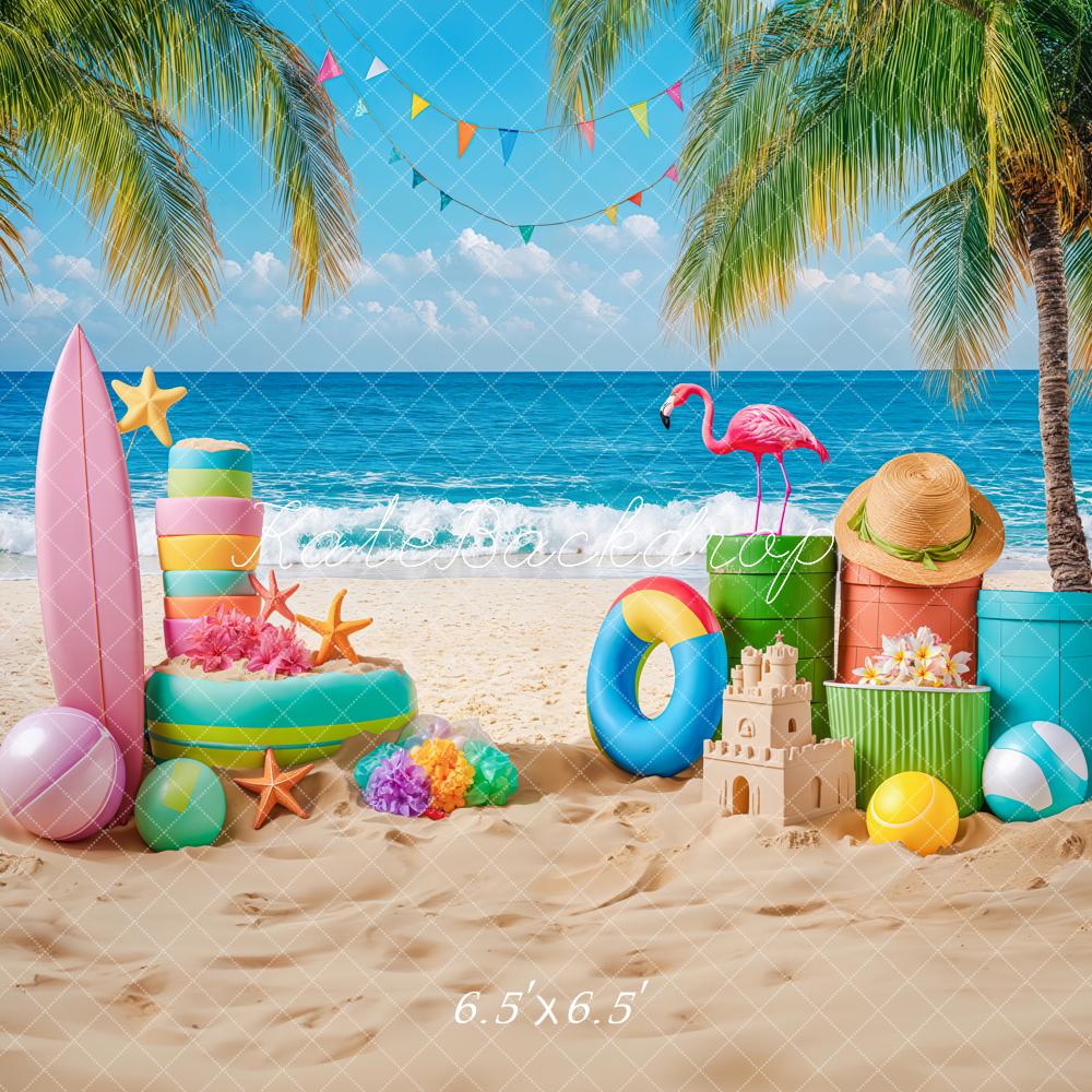 Kate Sommer Strand Flamingo Palm Surfbrett Hintergrund Von Kate - Kate Backdrop.de