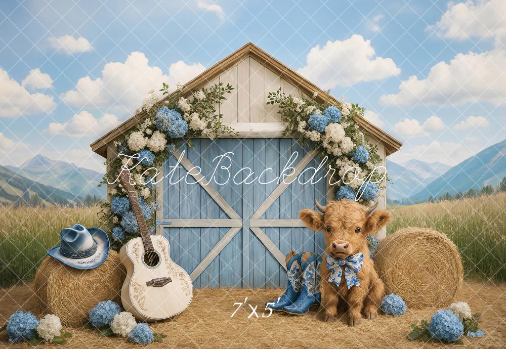 Kate Land im Freien Scheune Blumen Kuh Hintergrund von Ashley Paul - Kate Backdrop.de