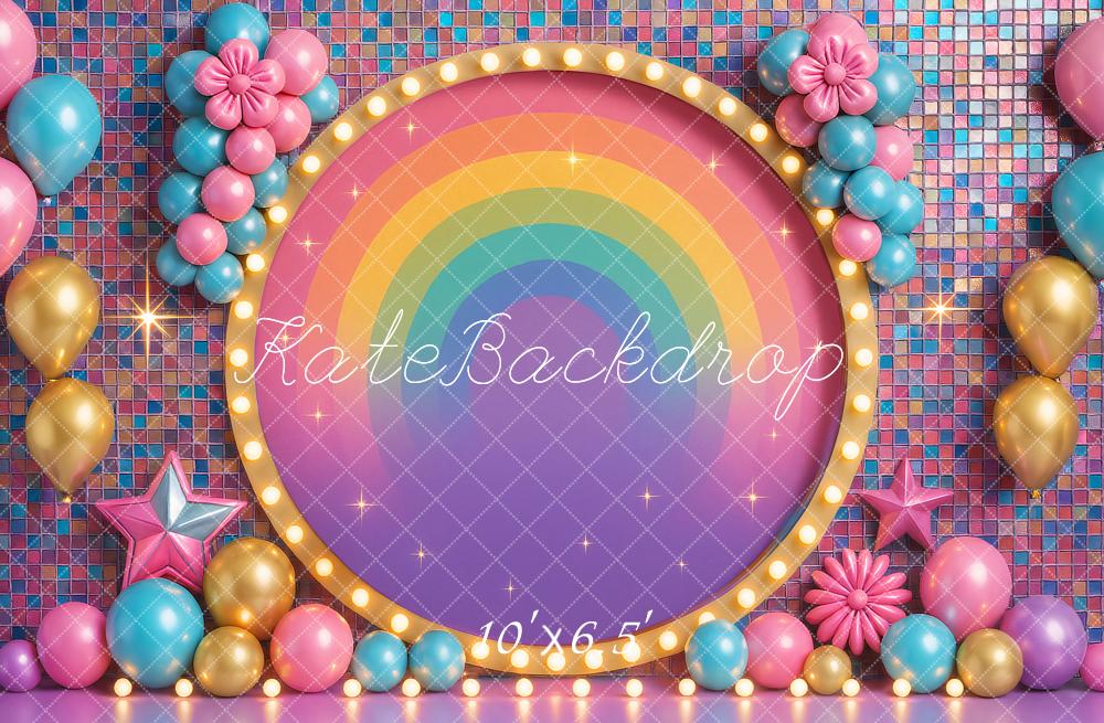 🔥50%OFF-Kate Geburtstag Roller Mädchen bunte Regenbogen Luftballons Hintergrund - Kate Backdrop.de
