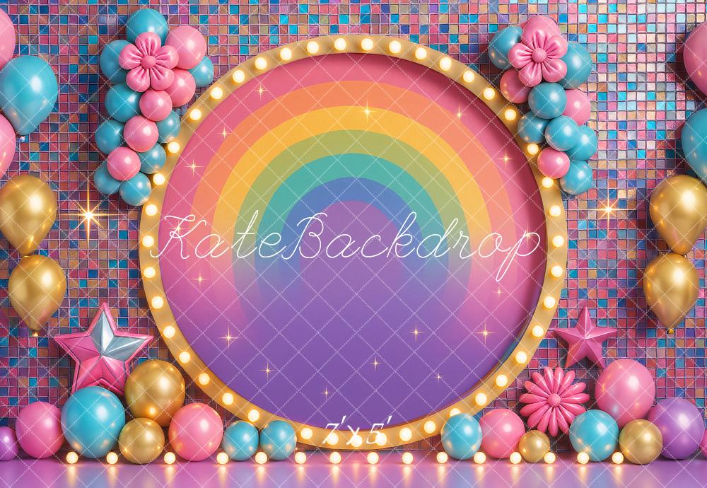 🔥50%OFF-Kate Geburtstag Roller Mädchen bunte Regenbogen Luftballons Hintergrund - Kate Backdrop.de