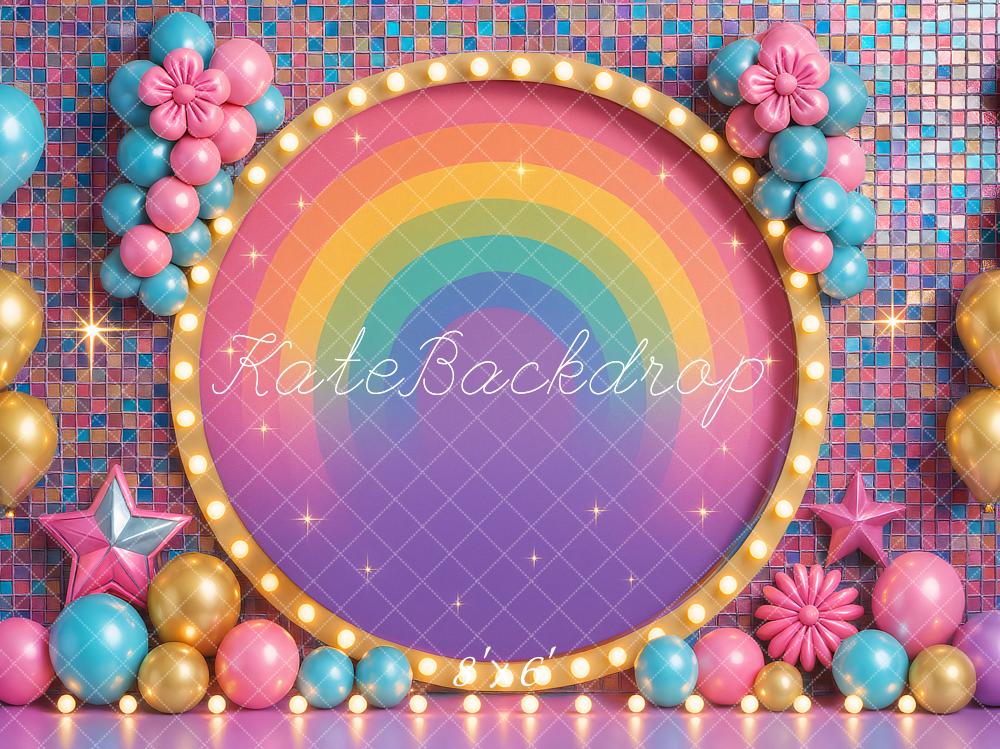 🔥50%OFF-Kate Geburtstag Roller Mädchen bunte Regenbogen Luftballons Hintergrund - Kate Backdrop.de