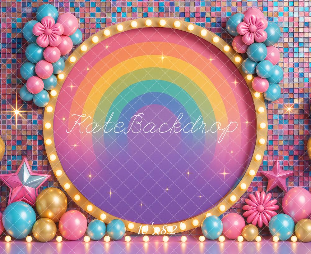 🔥50%OFF-Kate Geburtstag Roller Mädchen bunte Regenbogen Luftballons Hintergrund - Kate Backdrop.de