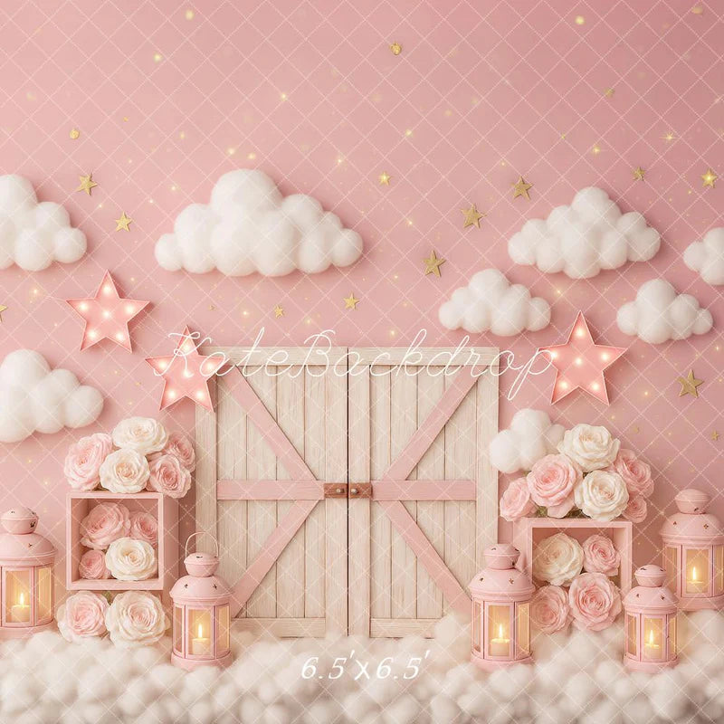 Kate Cake Smash Rosa Wolken Scheune Tür Sterne Hintergrund von Ashley Paul - Kate Backdrop.de