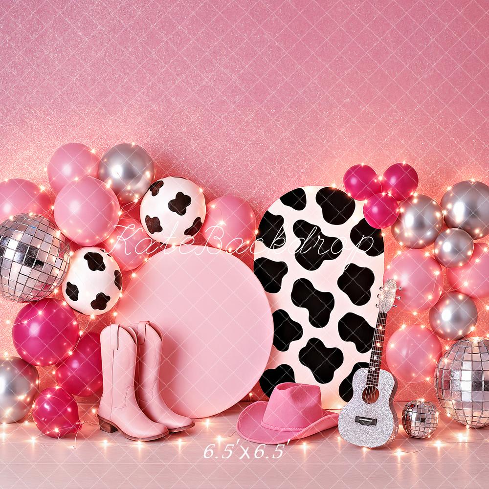 Kate Geburtstag Cowgirl Rosa Luftballon Gitarre Disco Hintergrund von Ashley Paul - Kate Backdrop.de