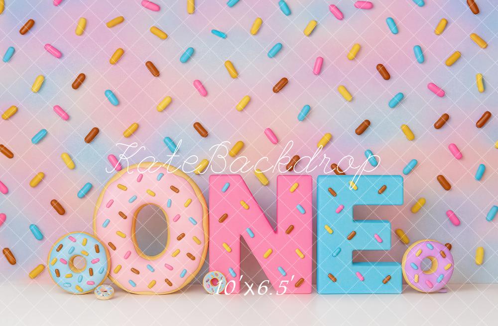 Kate Erster Geburtstag Donut Pastellfarbe Hintergrund von Ashley Paul - Kate Backdrop.de
