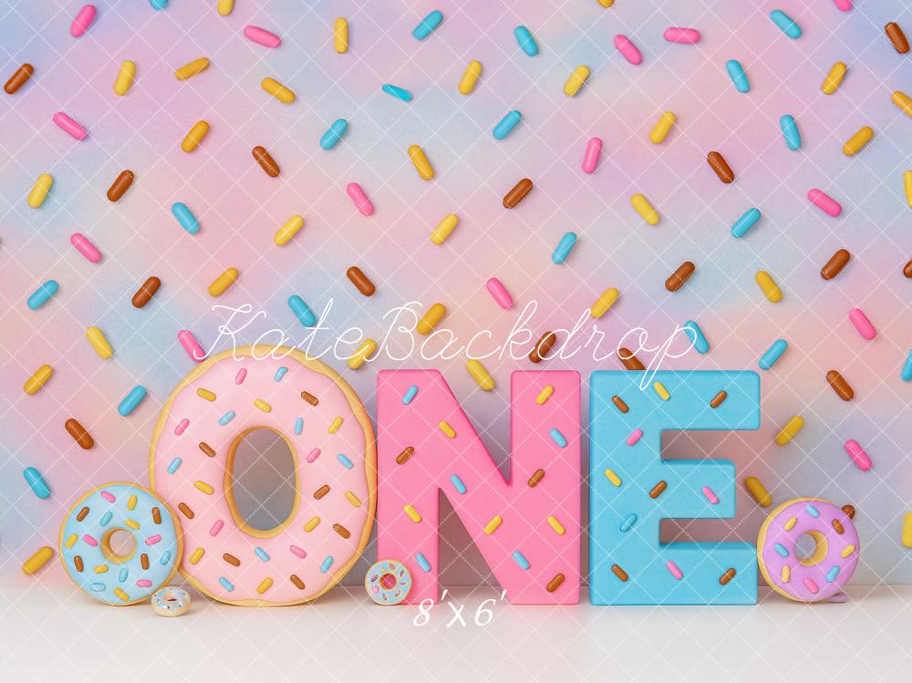 Kate Erster Geburtstag Donut Pastellfarbe Hintergrund von Ashley Paul - Kate Backdrop.de