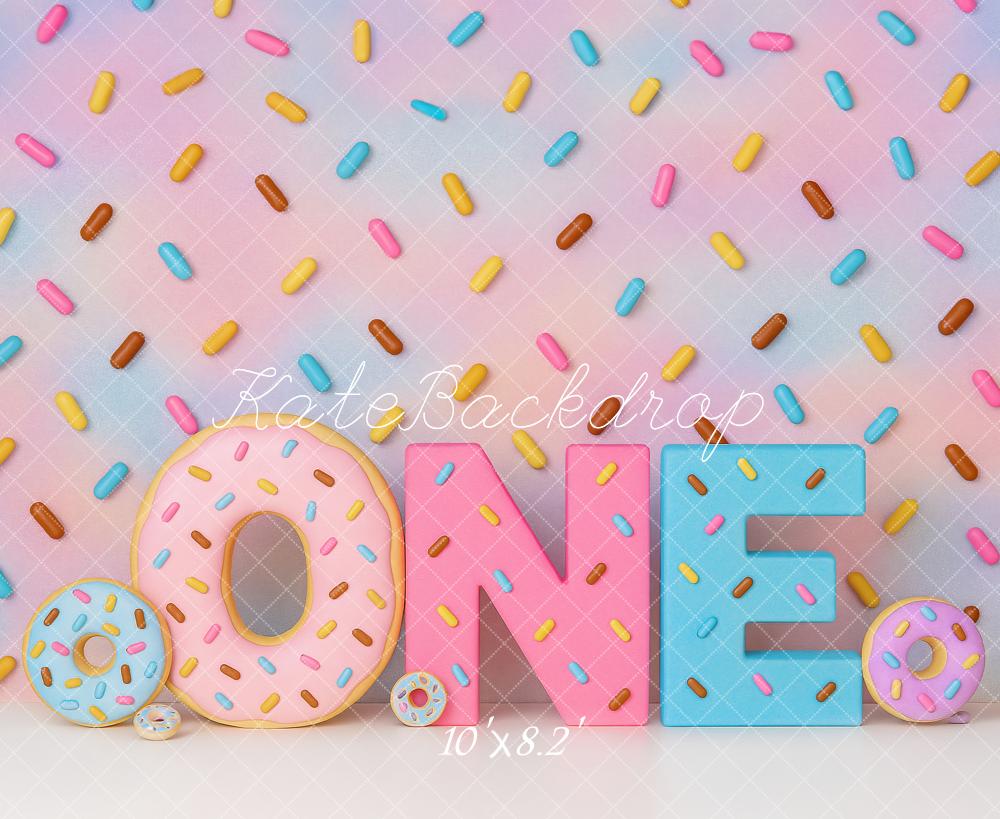 Kate Erster Geburtstag Donut Pastellfarbe Hintergrund von Ashley Paul - Kate Backdrop.de