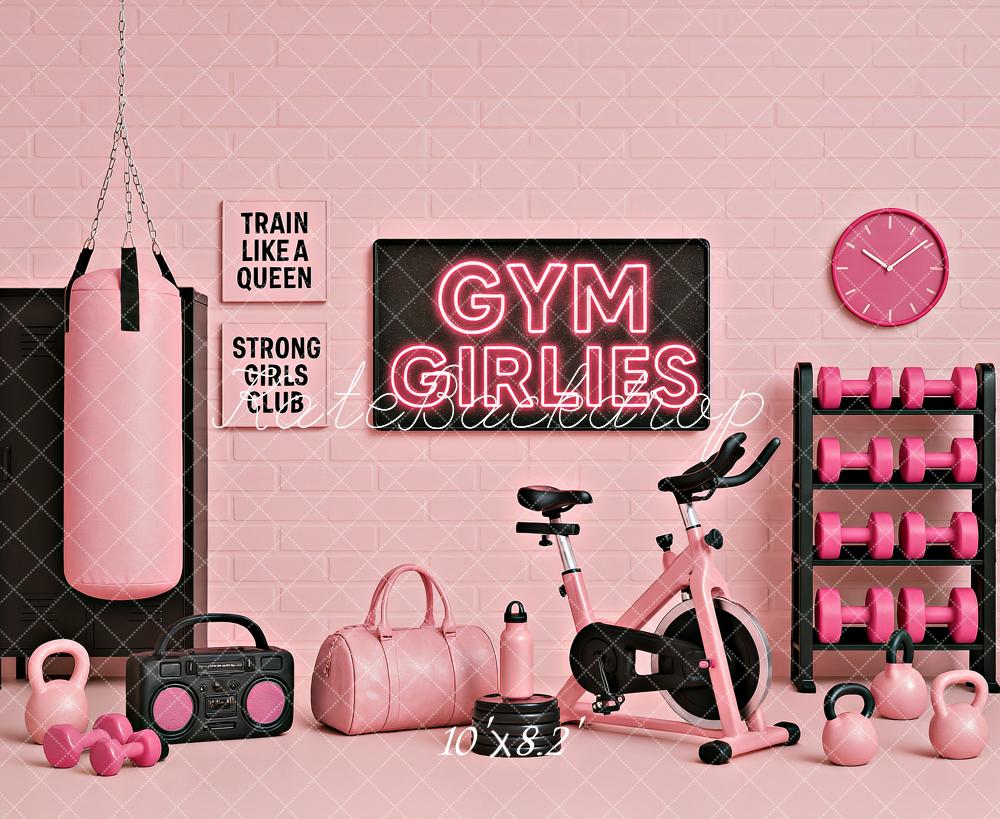 Kate Geburtstag Rosa Gym Fitness Spin Bike Hintergrund von Ashley Paul - Kate Backdrop.de