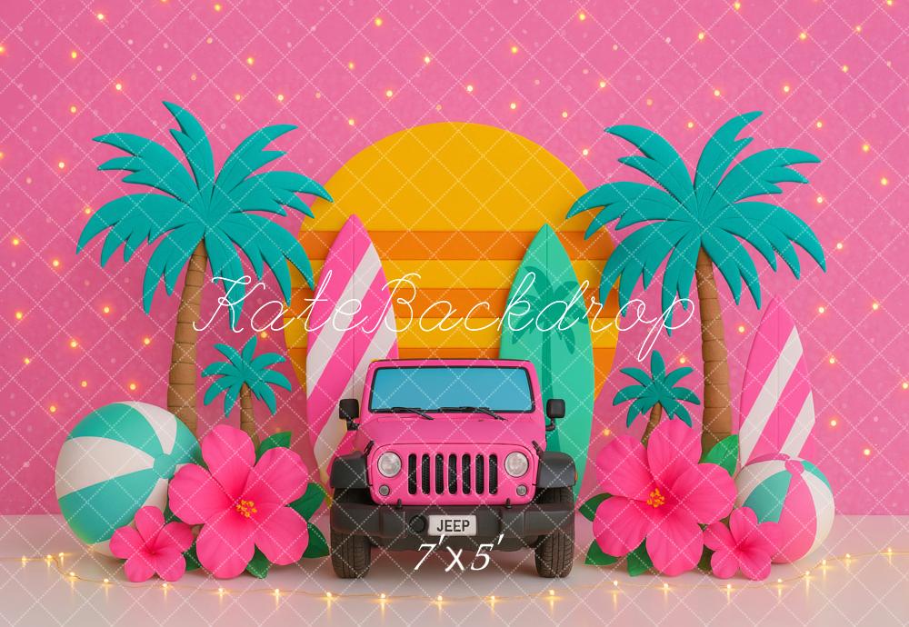 Kate Sommer Tropical Jeep Palmen Rosa Hintergrund von Ashley Paul - Kate Backdrop.de