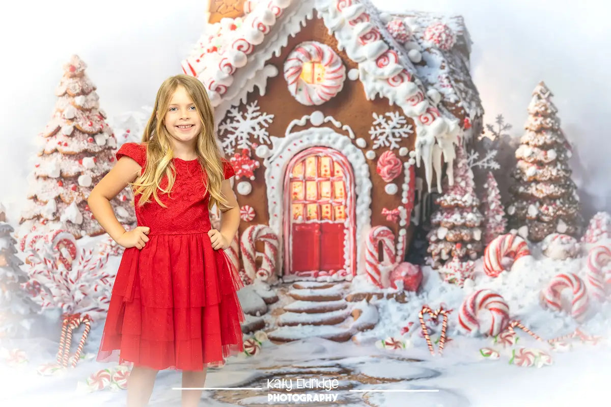 ⚡Blitzangebote #2-Kate Weihnachten Baum Pfefferkuchenhaus Zuckerstange Hintergrund+Verschneiter Trittsteinpfad Boden Hintergrund - Kate Backdrop.de