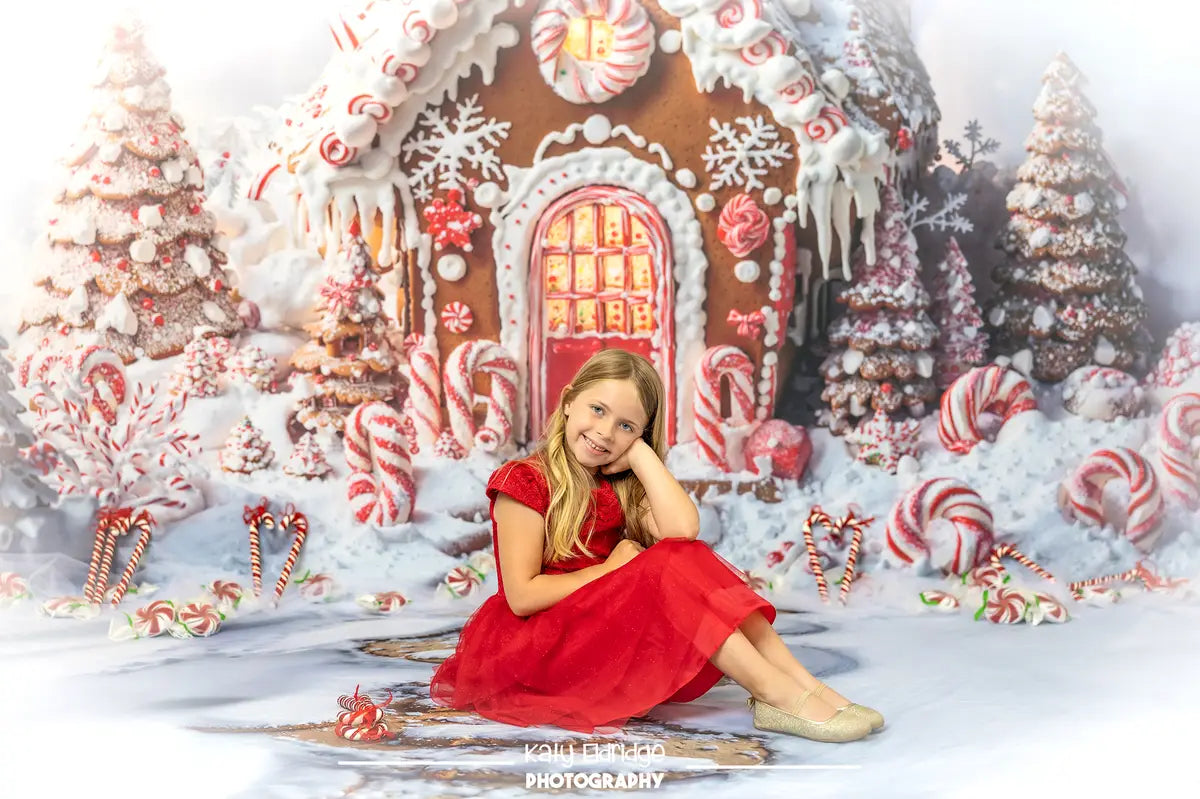 ⚡Blitzangebote #2-Kate Weihnachten Baum Pfefferkuchenhaus Zuckerstange Hintergrund+Verschneiter Trittsteinpfad Boden Hintergrund - Kate Backdrop.de