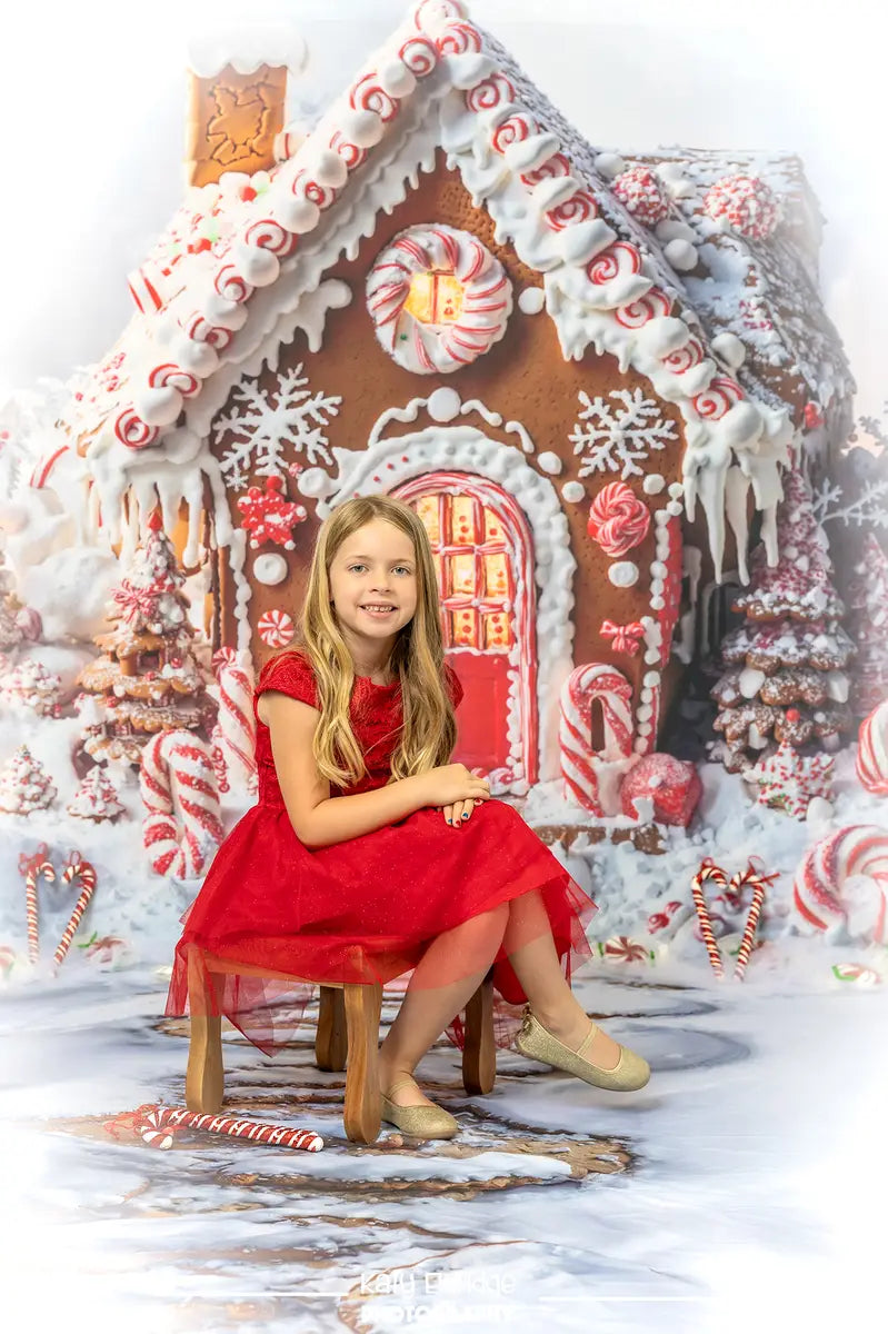 ⚡Blitzangebote #2-Kate Weihnachten Baum Pfefferkuchenhaus Zuckerstange Hintergrund+Verschneiter Trittsteinpfad Boden Hintergrund - Kate Backdrop.de