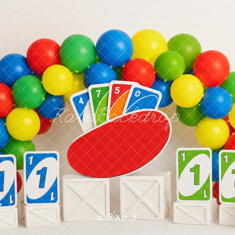 Kate Geburtstag Buntes Kartenspiel Luftballon Hintergrund Entworfen von Patty Robert - Kate Backdrop.de