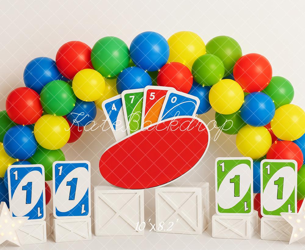 Kate Geburtstag Buntes Kartenspiel Luftballon Hintergrund Entworfen von Patty Robert - Kate Backdrop.de