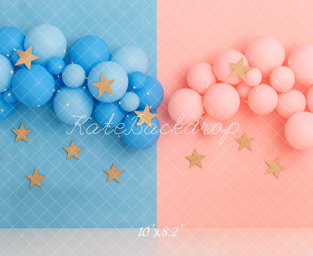 🔥50%OFF-Kate Gender Reveal Blau Rosa Ballon Sterne Hintergrund - Kate Backdrop.de