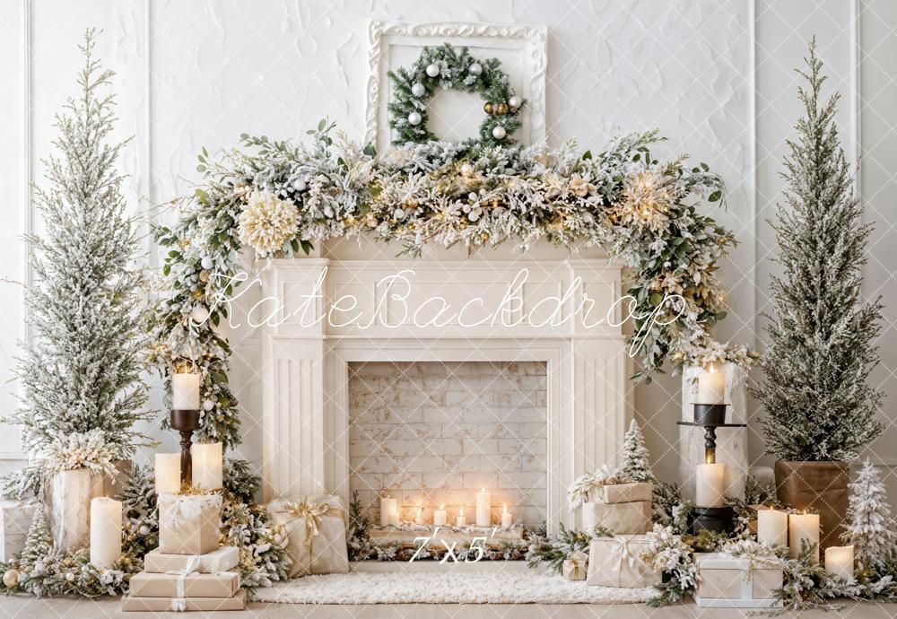 ⚡Blitzangebote #1-Kate Weiße Weihnachten Kamin Girlande Kerzen Hintergrund - Kate Backdrop.de