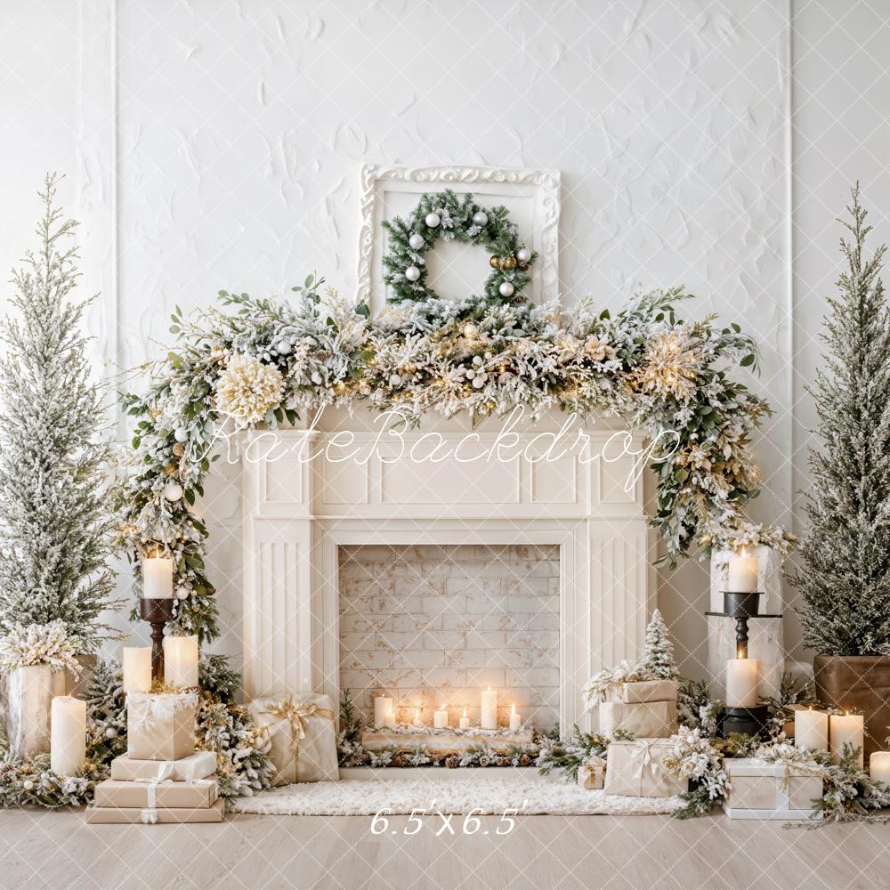 ⚡Blitzangebote #1-Kate Weiße Weihnachten Kamin Girlande Kerzen Hintergrund - Kate Backdrop.de