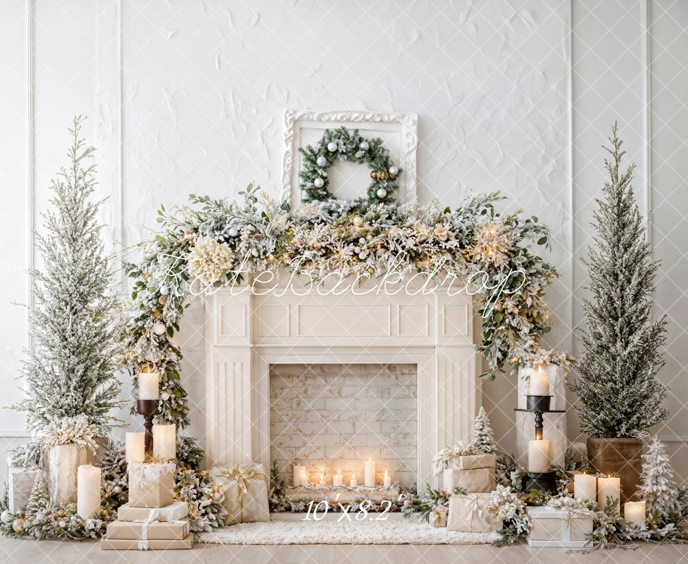 ⚡Blitzangebote #1-Kate Weiße Weihnachten Kamin Girlande Kerzen Hintergrund - Kate Backdrop.de