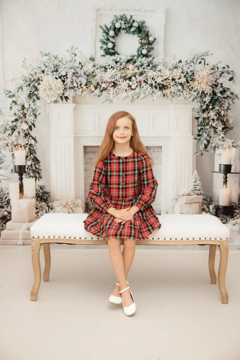 ⚡Blitzangebote #1-Kate Weiße Weihnachten Kamin Girlande Kerzen Hintergrund - Kate Backdrop.de