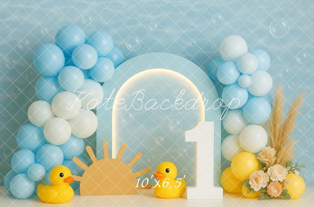 Kate Erster Geburtstag Ente Sonnenlicht Luftballon Hintergrund Entworfen von Patty Robert - Kate Backdrop.de
