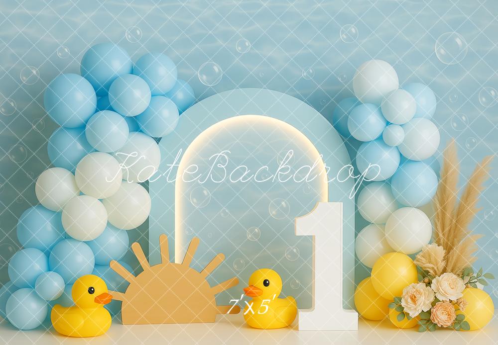 Kate Erster Geburtstag Ente Sonnenlicht Luftballon Hintergrund Entworfen von Patty Robert - Kate Backdrop.de