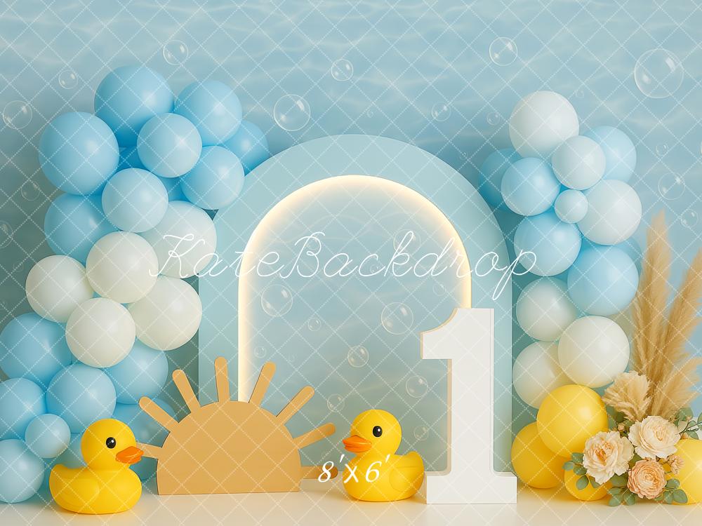 Kate Erster Geburtstag Ente Sonnenlicht Luftballon Hintergrund Entworfen von Patty Robert - Kate Backdrop.de