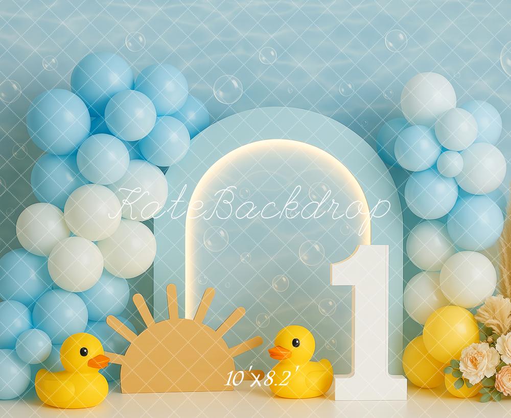 Kate Erster Geburtstag Ente Sonnenlicht Luftballon Hintergrund Entworfen von Patty Robert - Kate Backdrop.de