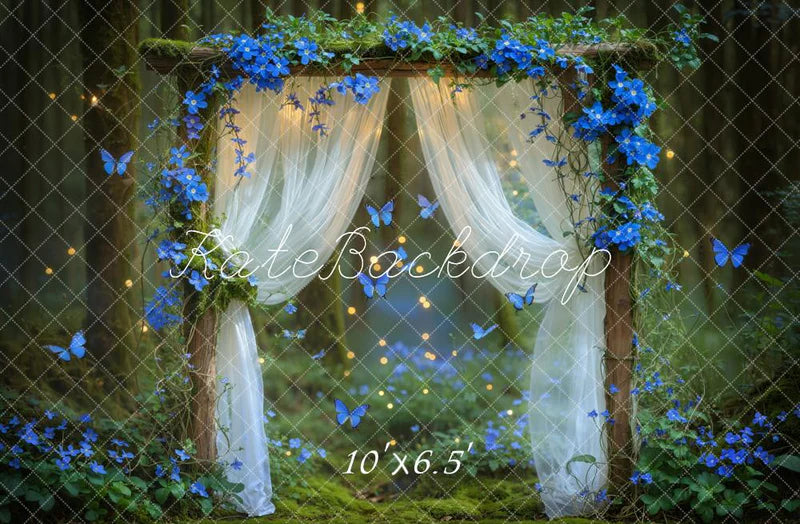 Kate Fairy Wald Blau Blumenbogen Schmetterlinge Hintergrund entworfen von Emetselch - Kate Backdrop.de